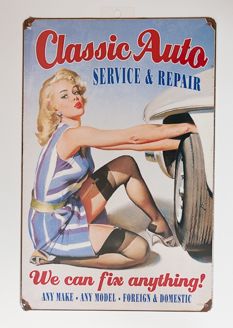 Vintage Pin Up Men. Classic Auto Metal Sign