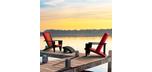 Red modern outdoor conversation chair with black arms