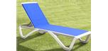 Miami white resin lounge chair with blue sling fabric