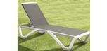 Miami white resin lounge chair with grey sling fabric